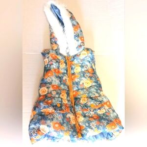 Little Lass Girls Size 6 Hooded Puffer Vest Autiumn Flowers